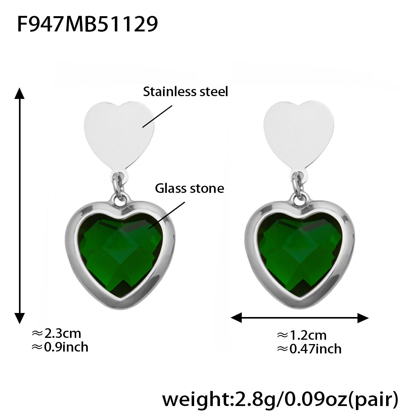 F947 - Green Faceted Stone Steel Earrings Picture18