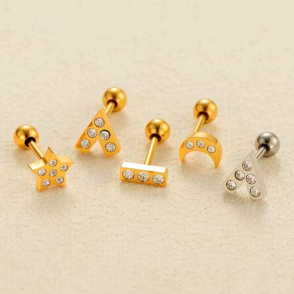Geometric Stainless Steel Waterproof Gold Color Zircon Women's Piercing Earrings h5Picture4