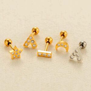 Geometric Stainless Steel Waterproof Gold Color Zircon Women's Piercing Earrings h5 Picture4