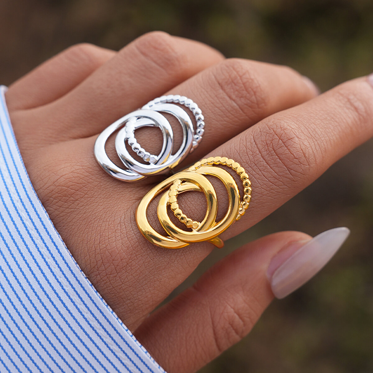 Simple Series Daily Irregular Shape Stainless Steel Waterproof   Gold Color  Statement Rings Picture6