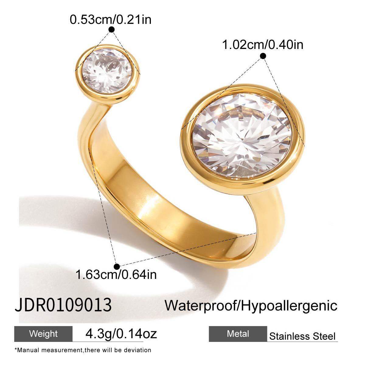 1 stuk luxe ronde zirkonia ring van roestvrij staal, waterdicht, goudkleurig, voor dames. h5 Afbeelding2