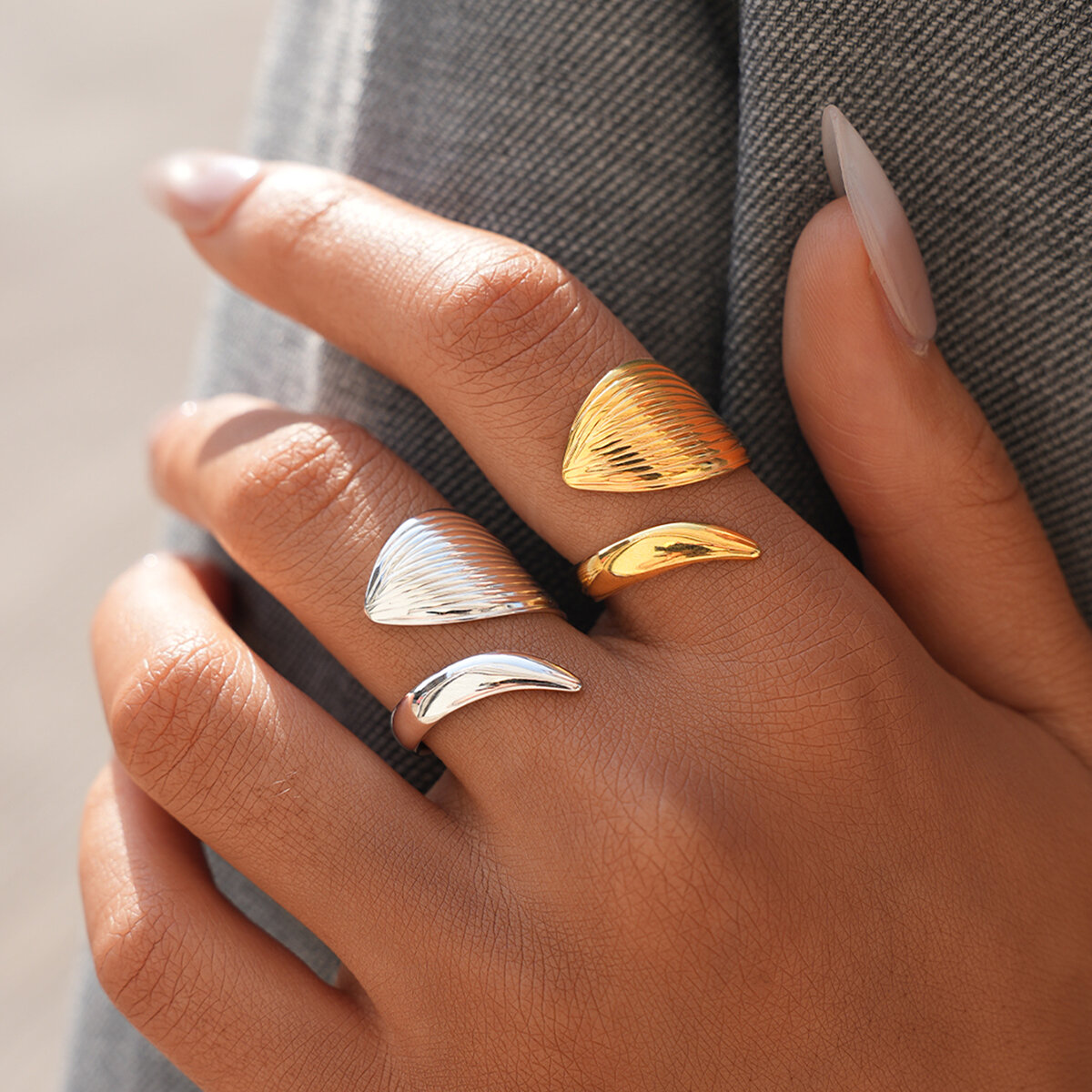 Irregular Shape Stainless Steel Waterproof   Gold Color  Women's Statement Rings