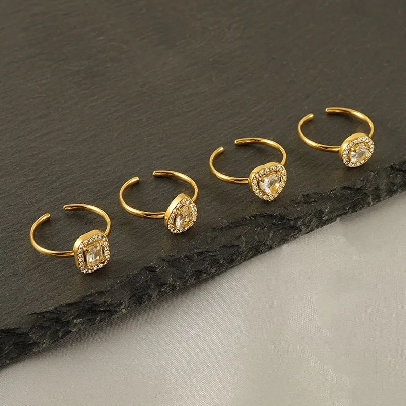 Brilliant Droplet Circle Stainless Steel Waterproof Gold Color Zircon Women's Gemstone Rings Picture2