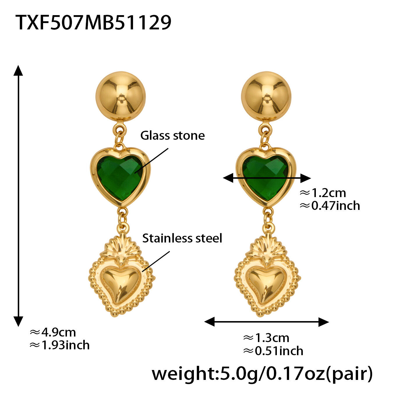 Romantic Heart Glass Stainless Steel Waterproof Anti - Tarnish Gold Color Women's Long Necklaces h5 Picture2