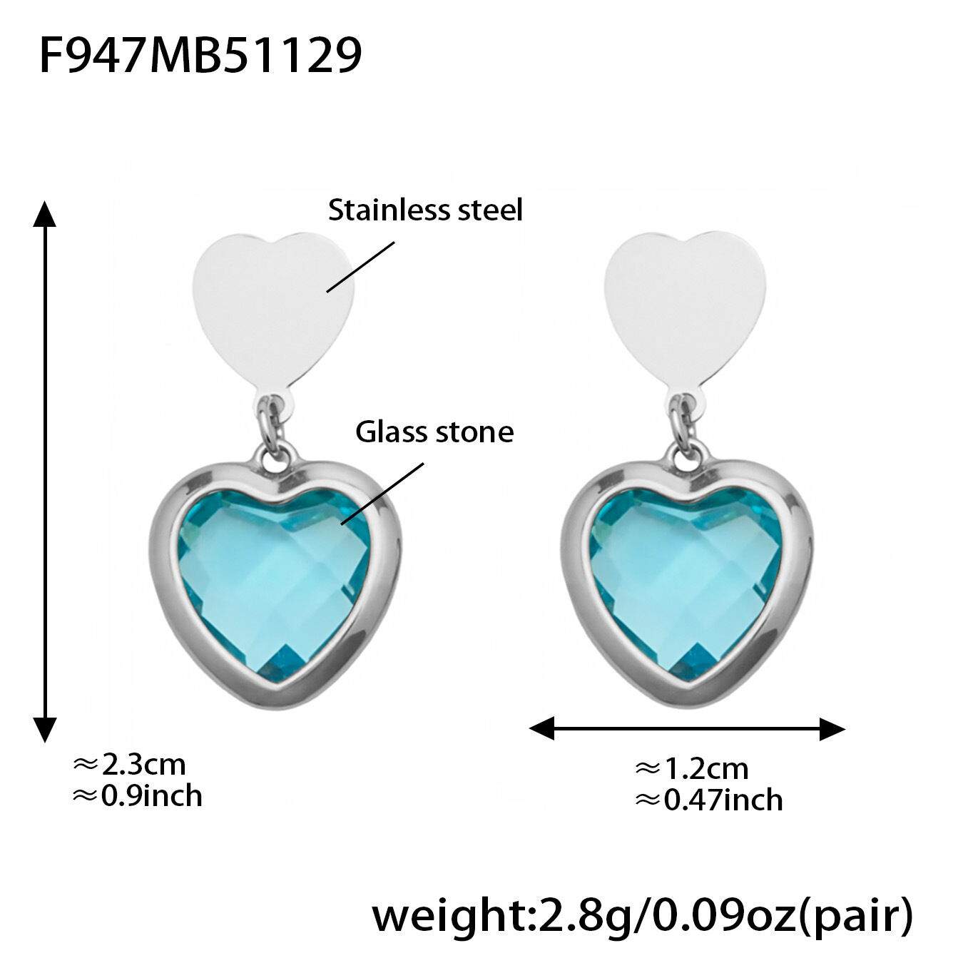 F947 - Lake Blue Faceted Stone Steel Earrings Picture22