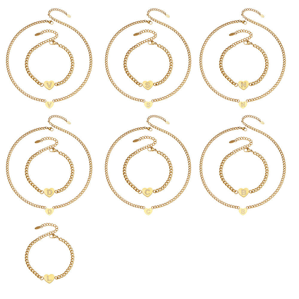 Lustrous Letter Heart Stainless Steel Waterproof Anti - Tarnish Gold Color Zircon Women's Pendant Necklaces Picture5