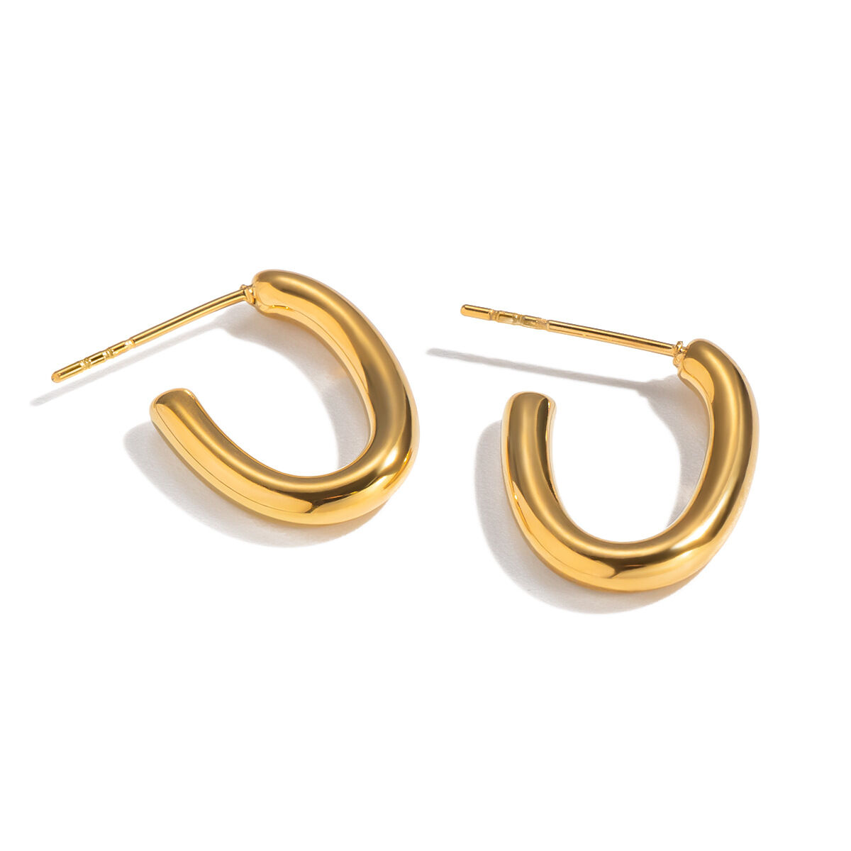 1 Pair C-shape Stainless Steel Waterproof Gold Color  Hoop Earrings Picture5