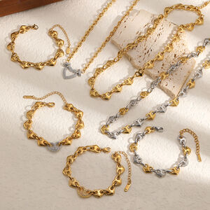 Stilvolles Herz-Schmuckset aus Edelstahl, wasserdicht, goldfarben mit Strasssteinen, für Damen h5 Bild2