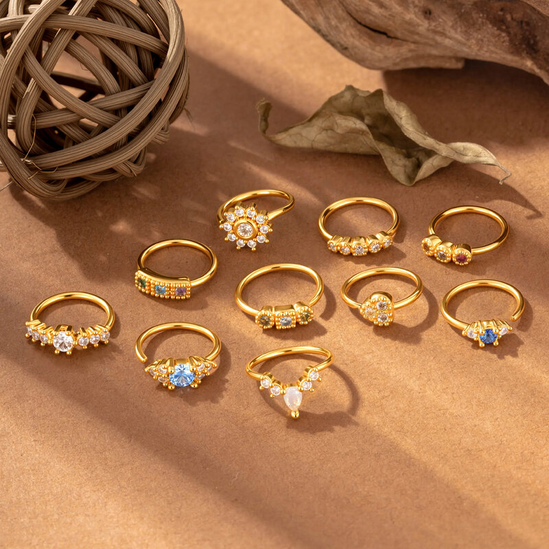 Piercing de nez pour femme en forme de cœur avec fleur brillante et zircon couleur cuivre doré h5 Image5