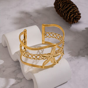 1 Piece Flower Twining Line Stainless Steel Waterproof Gold Color Cuff Bracelet h5 Picture2