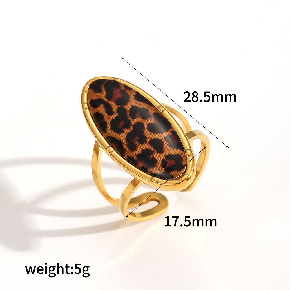 1 Piece Fashionable Leopard Print Stainless Steel Waterproof Gold Color Statement Rings Picture2