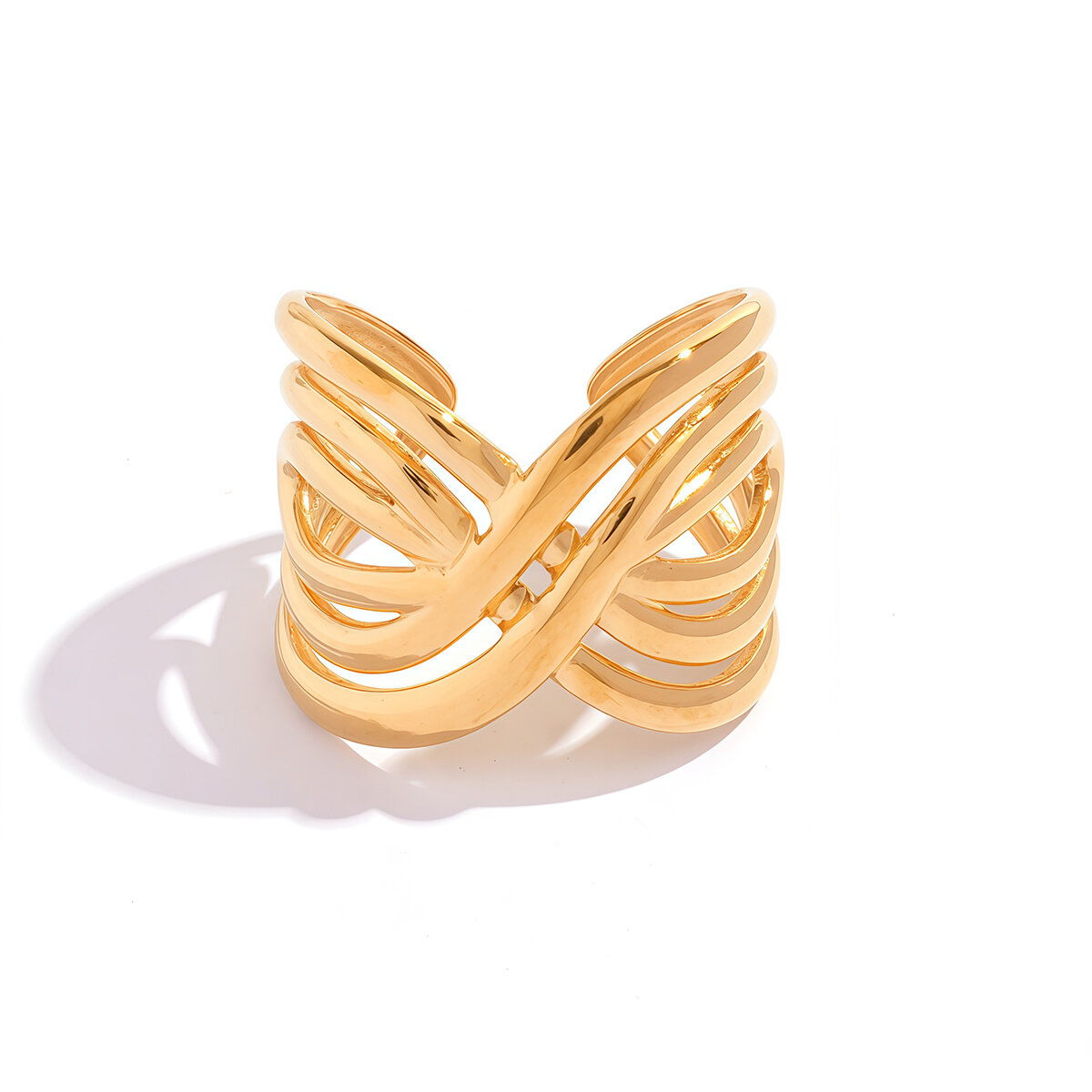 Daily Curve Shape Stainless Steel Waterproof Gold Color Statement Rings 