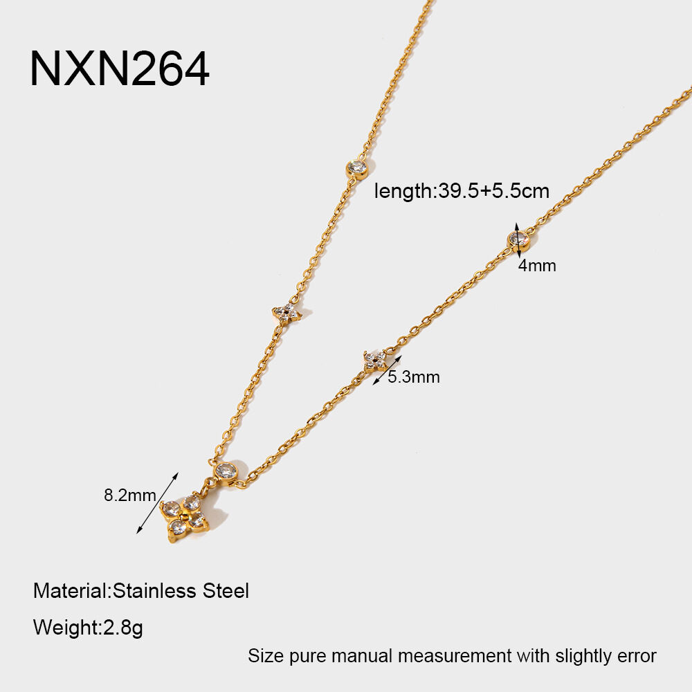 Delicate Clover Stainless Steel Waterproof  Anti - Tarnish Gold Color Zircon Women's Pendant Necklaces h5 