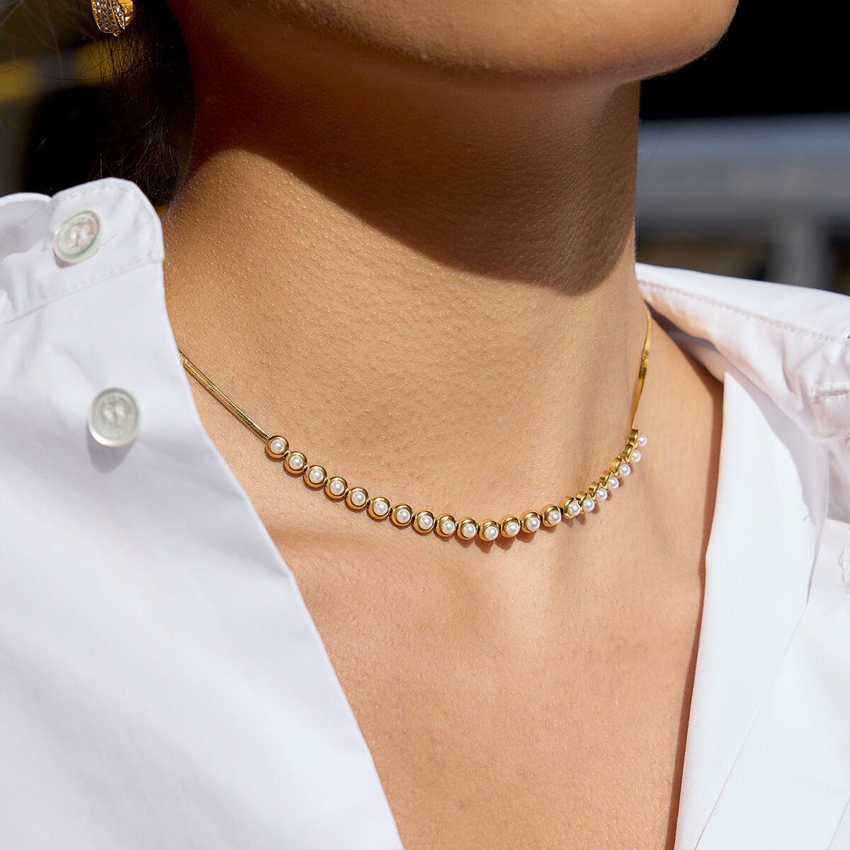 Braccialetti con perline da donna color oro, in acciaio inossidabile, impermeabili, realizzati con 1 pezzo di perline artigianali