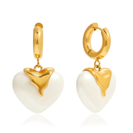 1 paio di orecchini pendenti da donna in acciaio inossidabile, impermeabili, color oro, con cuore in acrilico lucido