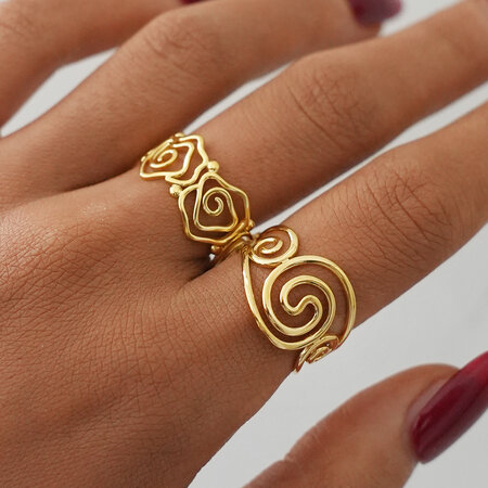 1 Piece Simple Waterproof Anti-Tarnish Stainless Steel Gold Color Statement Rings 2