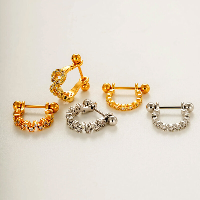 Designable Heart Copper Gold Color Zircon Women's Piercing Earrings h5 Picture6