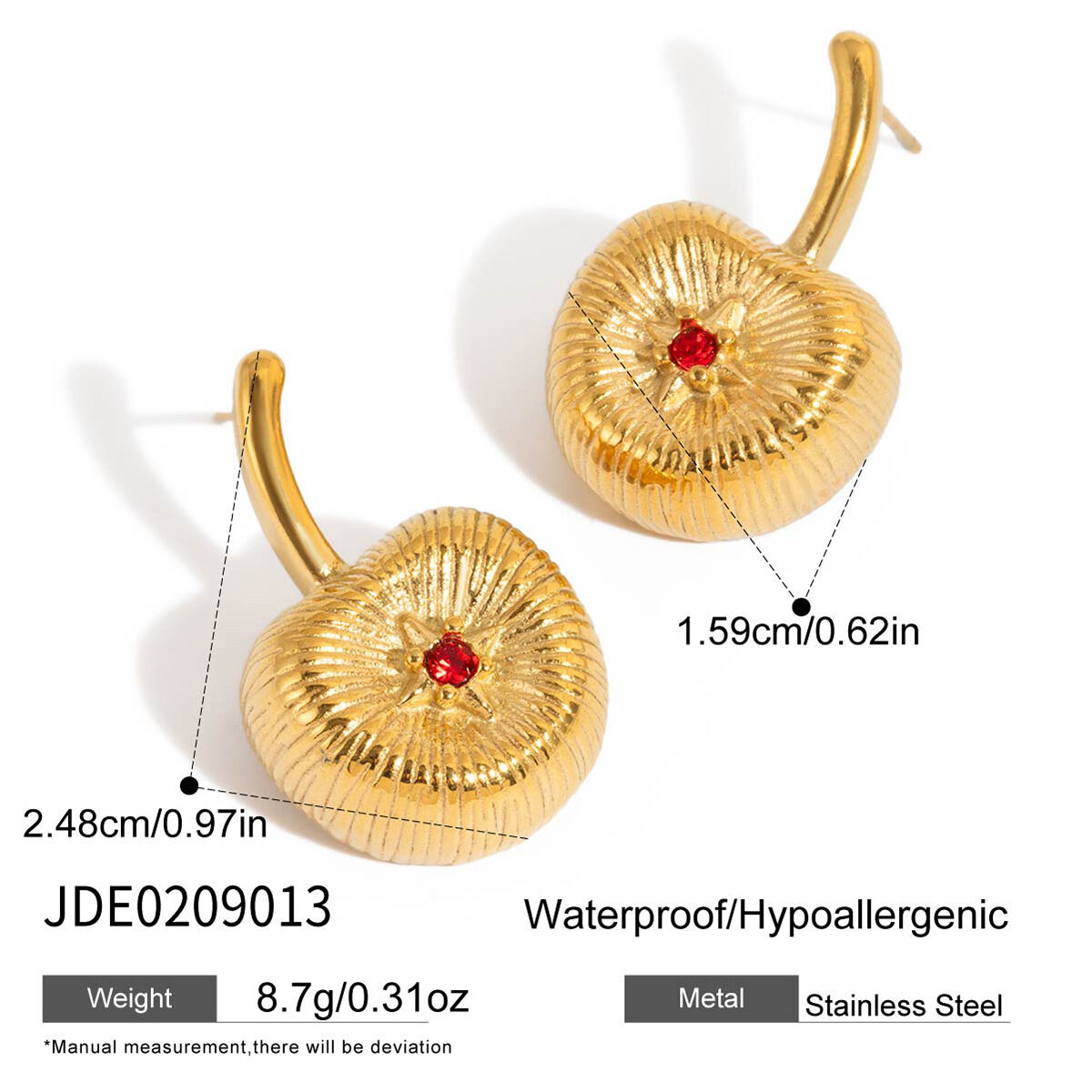 1 Pair Crafted Retro Cherry Stainless Steel Waterproof Gold Color Women's Stud Earrings h5 Picture2