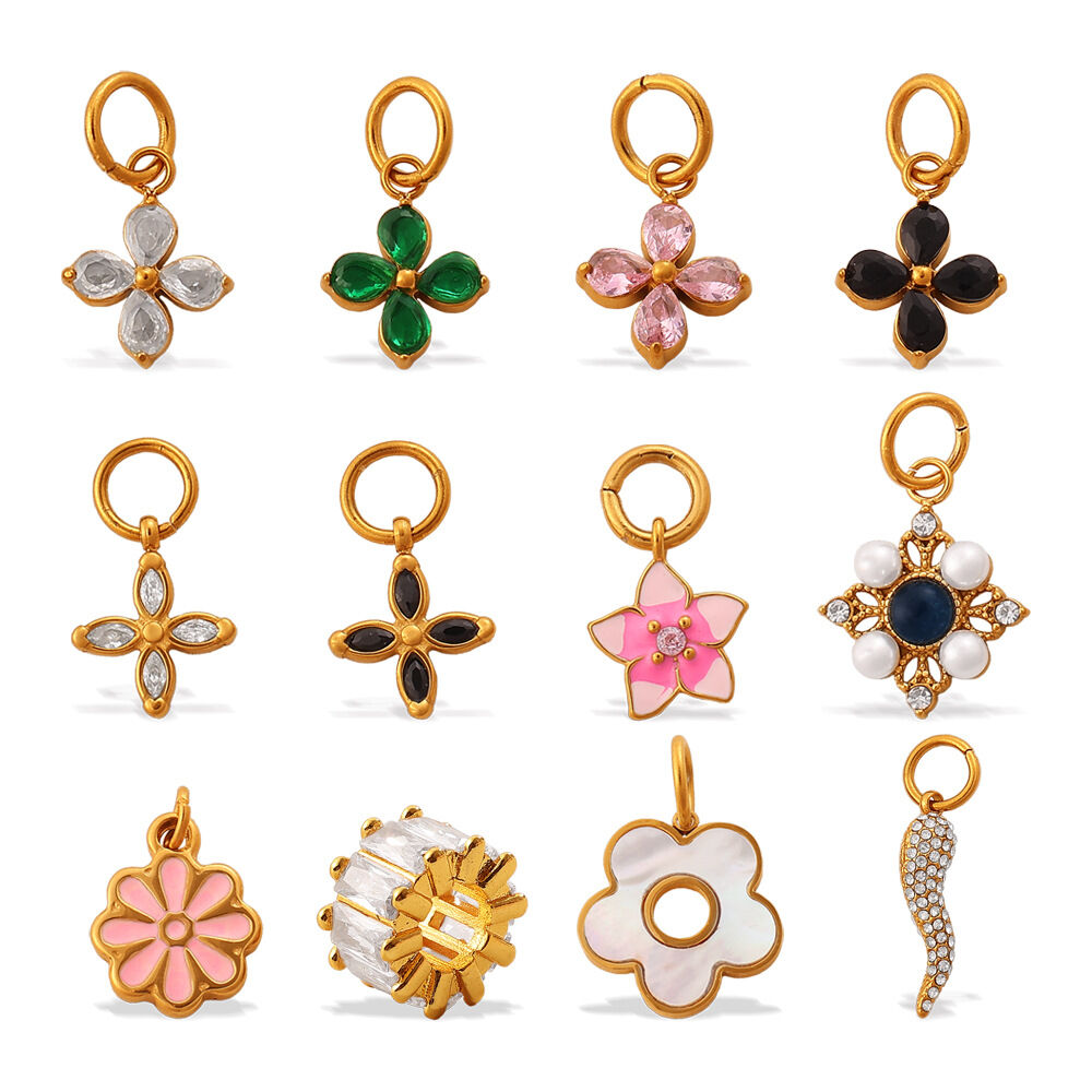 1 Piece Flower Stainless Steel Waterproof Gold Color Rhinestone DIY Pendant h5 Picture4