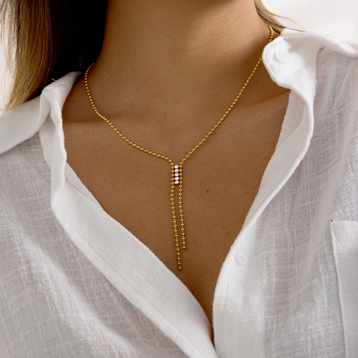 1 Piece Exquisite Tassel Stainless Steel Waterproof Gold Color Women's Chain Necklaces h5 Picture5