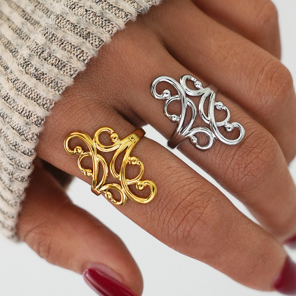 Simple Series Daily Flower Irregular Shape Stainless Steel Waterproof   Gold Color  Statement Rings 2