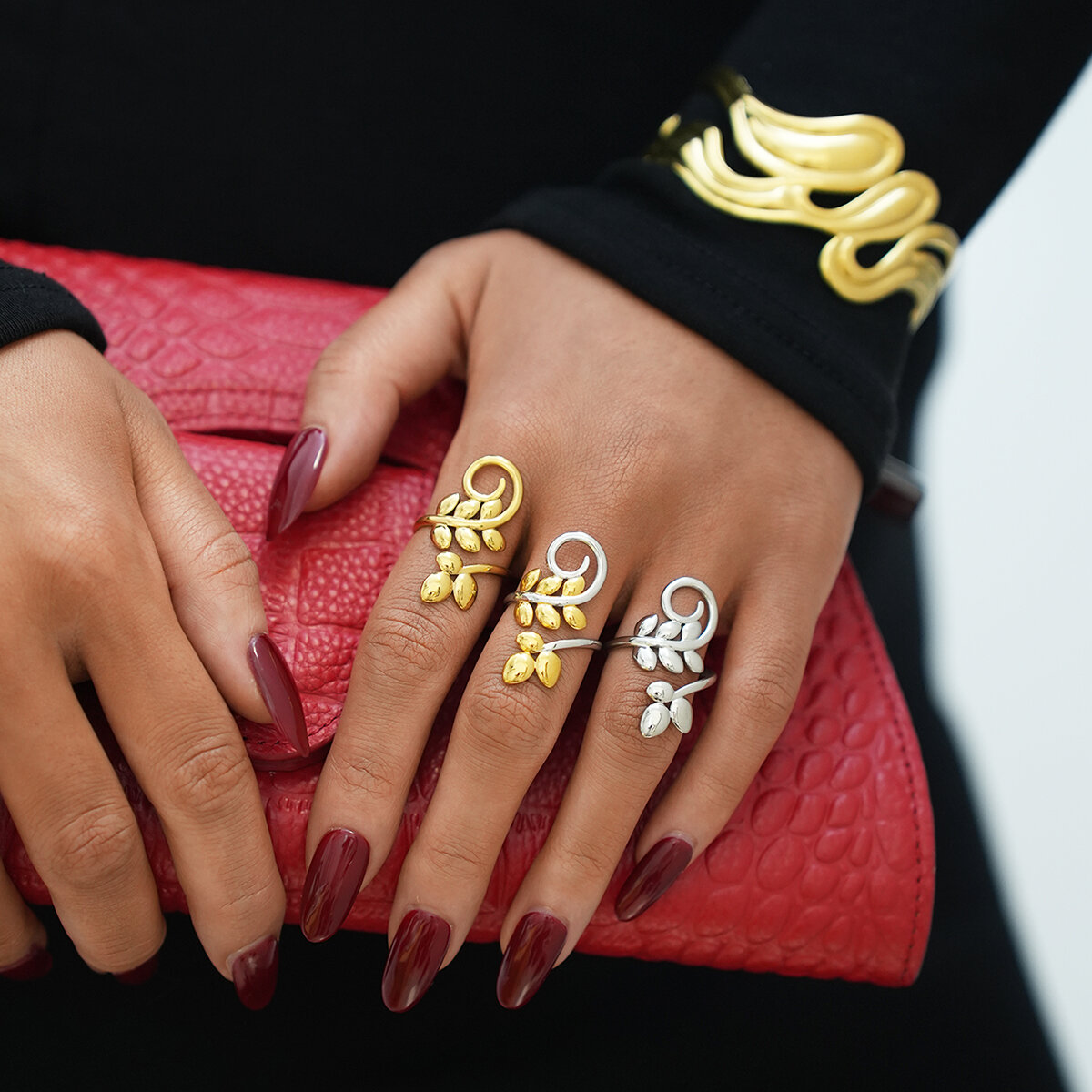 1 Piece Irregular Shape Stainless Steel Waterproof Non Tarnish Gold Color Statement Rings h5 Picture4
