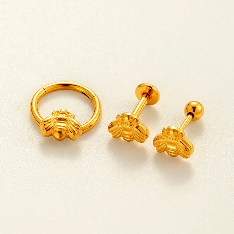 Dainty Bee Stainless Steel Gold Color Waterproof&Anti-tarnish Women's Piercing Earrings h5 Picture5