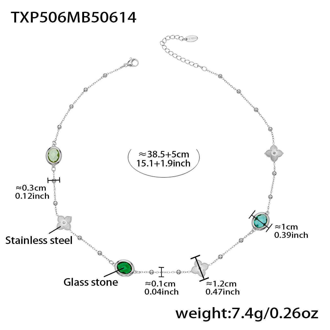 Txp506 - Green Faceted Stone Steel Necklace, 38+5Cm Picture7