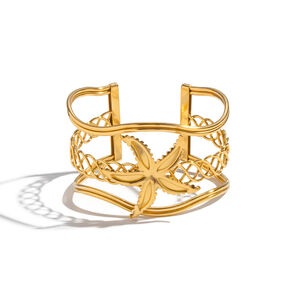 1 Piece Flower Twining Line Stainless Steel Waterproof Gold Color Cuff Bracelet h5 Picture5