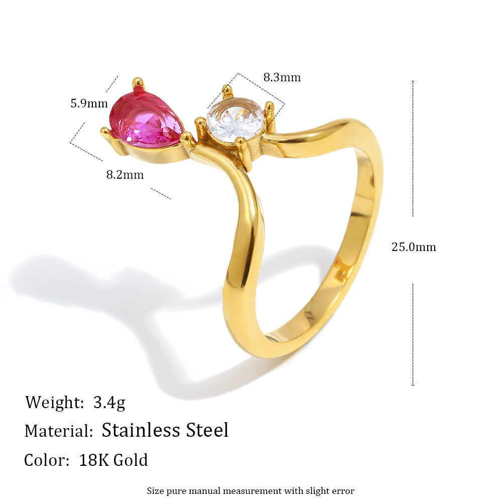 Kleiner, tropfenförmiger, runder Diamantring – Gold/Nummer 6 Bild7