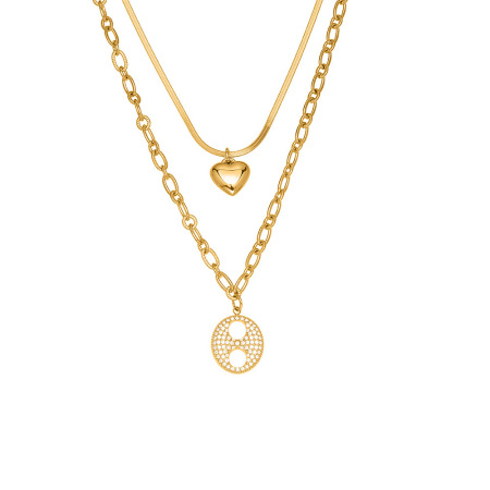 1 Piece Luxurious Series Shining Stainless Steel Waterproof Gold Color Zircon Women's Layered Necklaces
