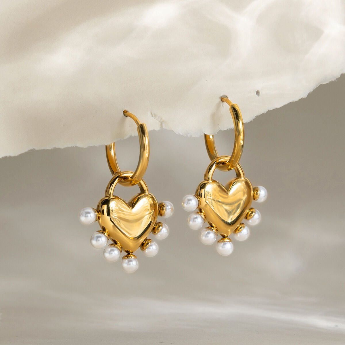 Gorgeous Heart Beads Stainless Steel Waterproof&Anti-tarnish Gold Color Women's Drop Earrings