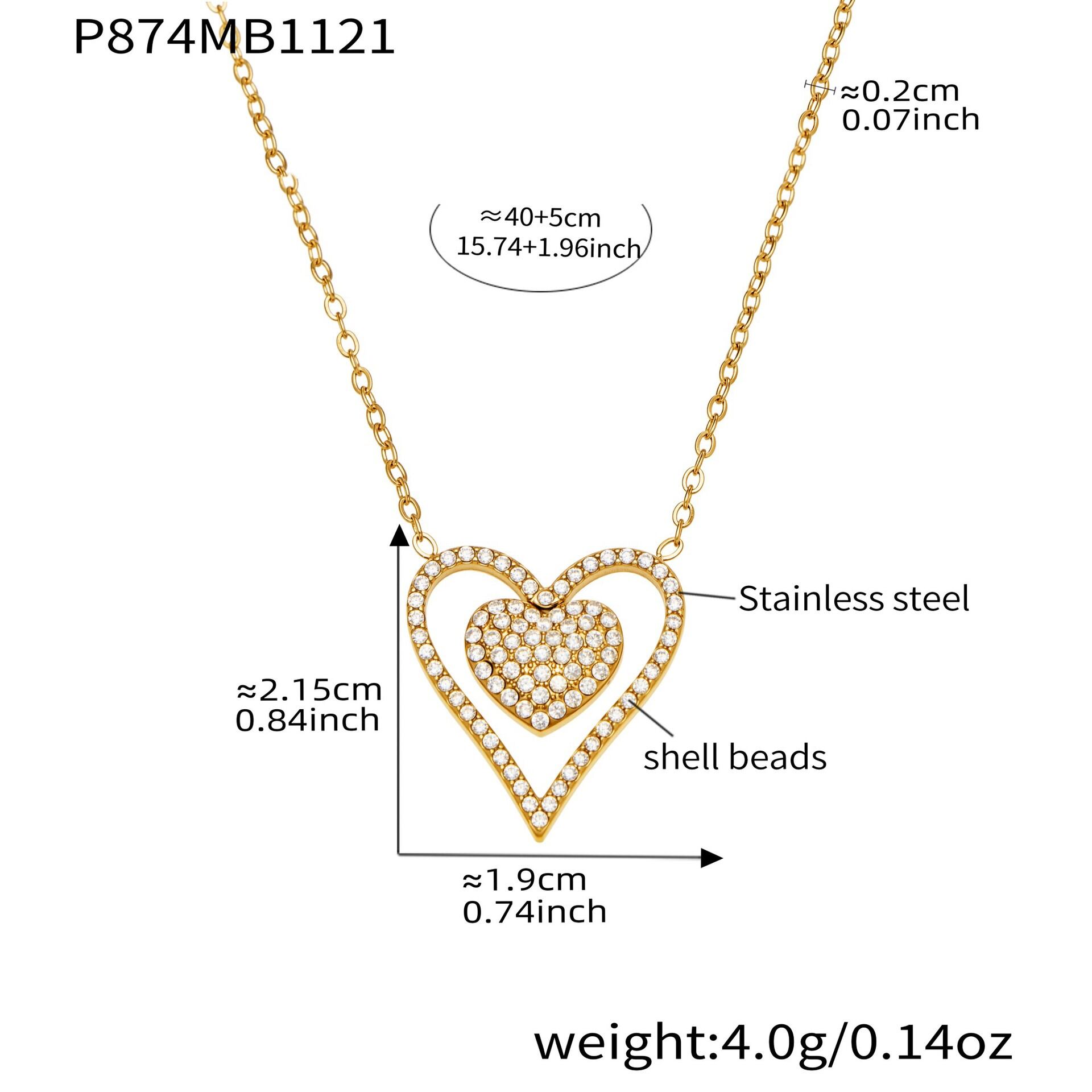 1 Piece Exquisite Heart Stainless Steel Waterproof Gold Color Zircon Women's Pendant Necklaces h5 