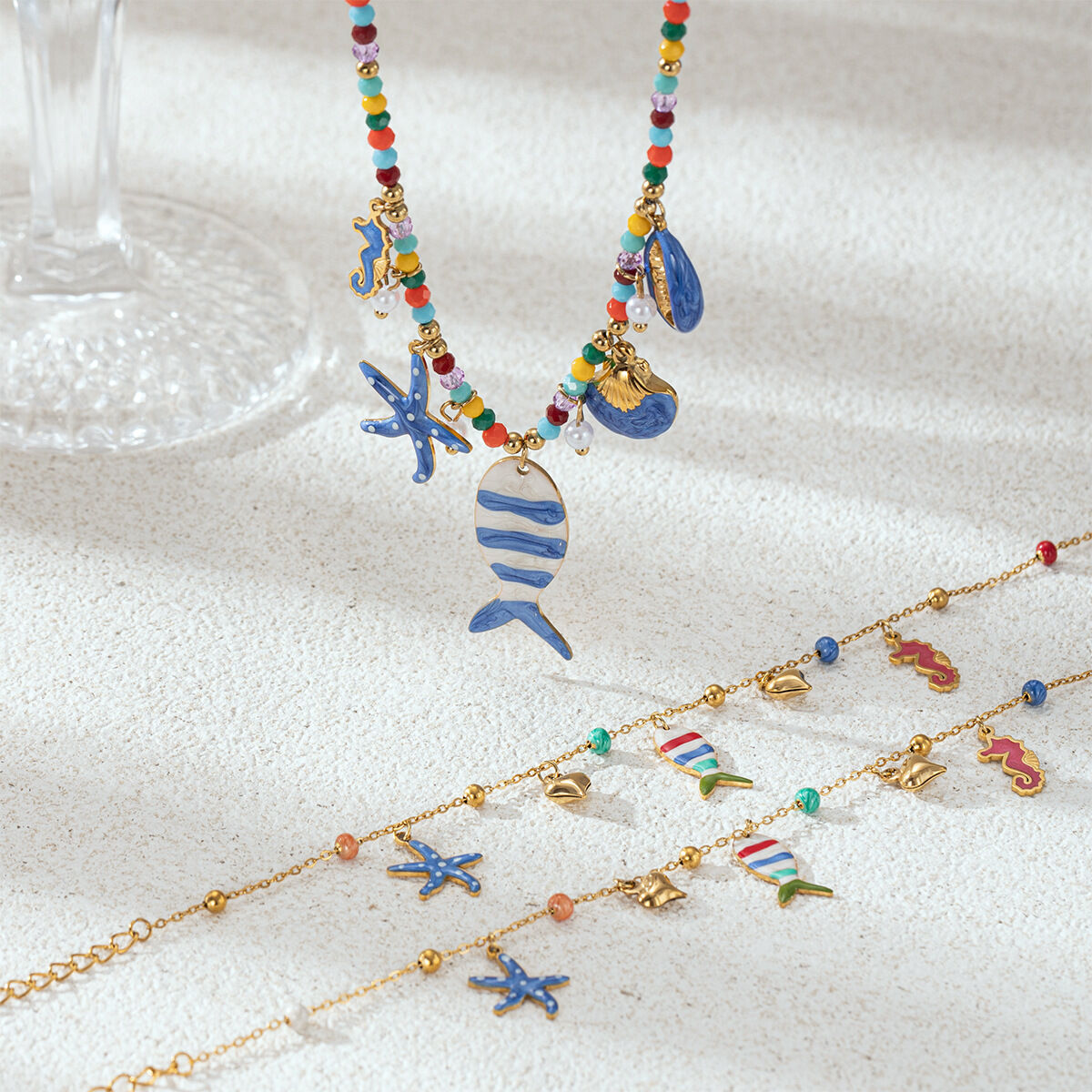 1 Piece Brilliant Fish Stainless Steel Waterproof Gold Color Women's Necklaces Sets 2