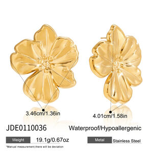 1 Pair Sleek Flower Stainless Steel Waterproof Gold Color Women's Stud Earrings h5 Picture2