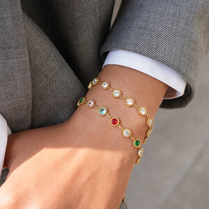 1 farbiges Zirkon-Armband aus wasserfestem, anlaufgeschütztem Edelstahl in Goldfarbe für Damen h5 Bild6