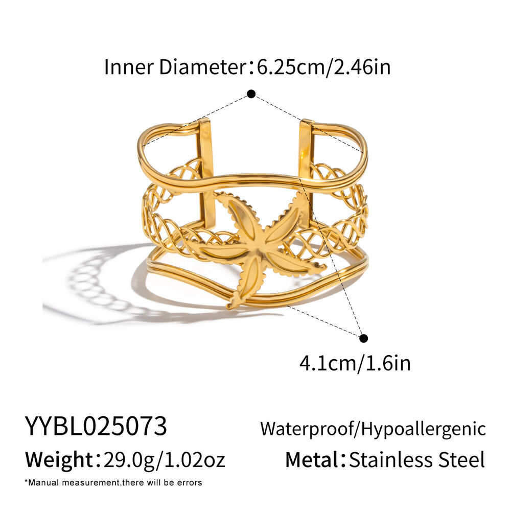 1 Piece Flower Twining Line Stainless Steel Waterproof Gold Color Cuff Bracelet
