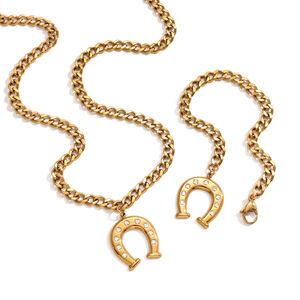 Modern Horseshoe-shaped Stainless Steel Waterproof Gold Color Women's Jewelry Sets h5 Picture6