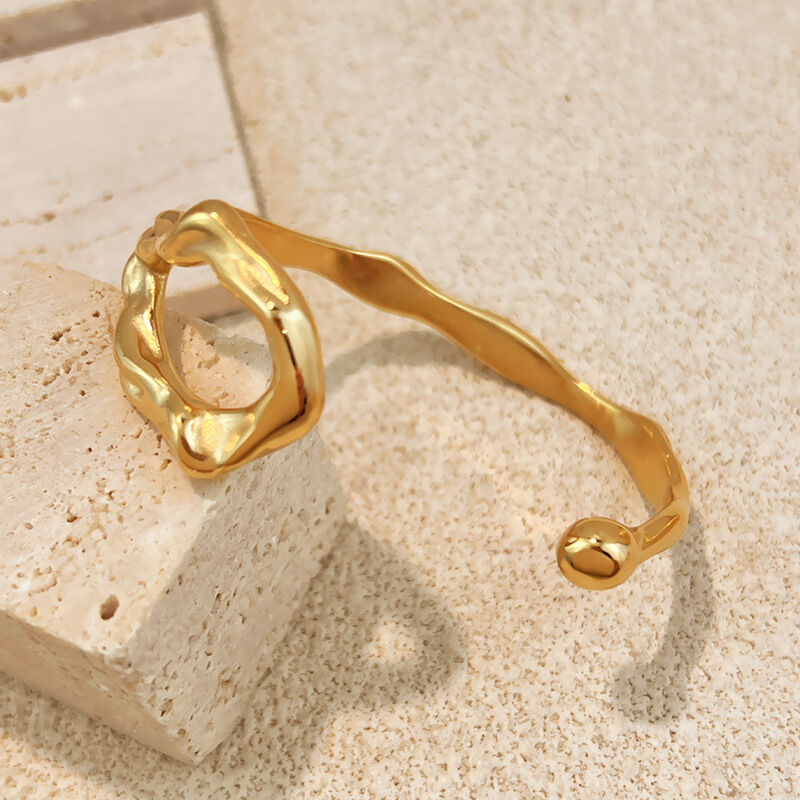 1 Piece Hollowed-out Stainless Steel Waterproof Gold Color Cuff Bracelet Picture4