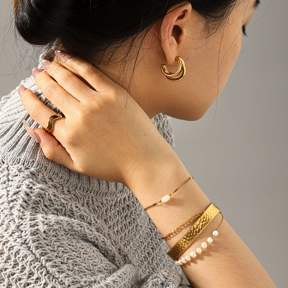 Pearl Beads & Chain Stainless Steel Waterproof Gold Color Bracelet Picture4
