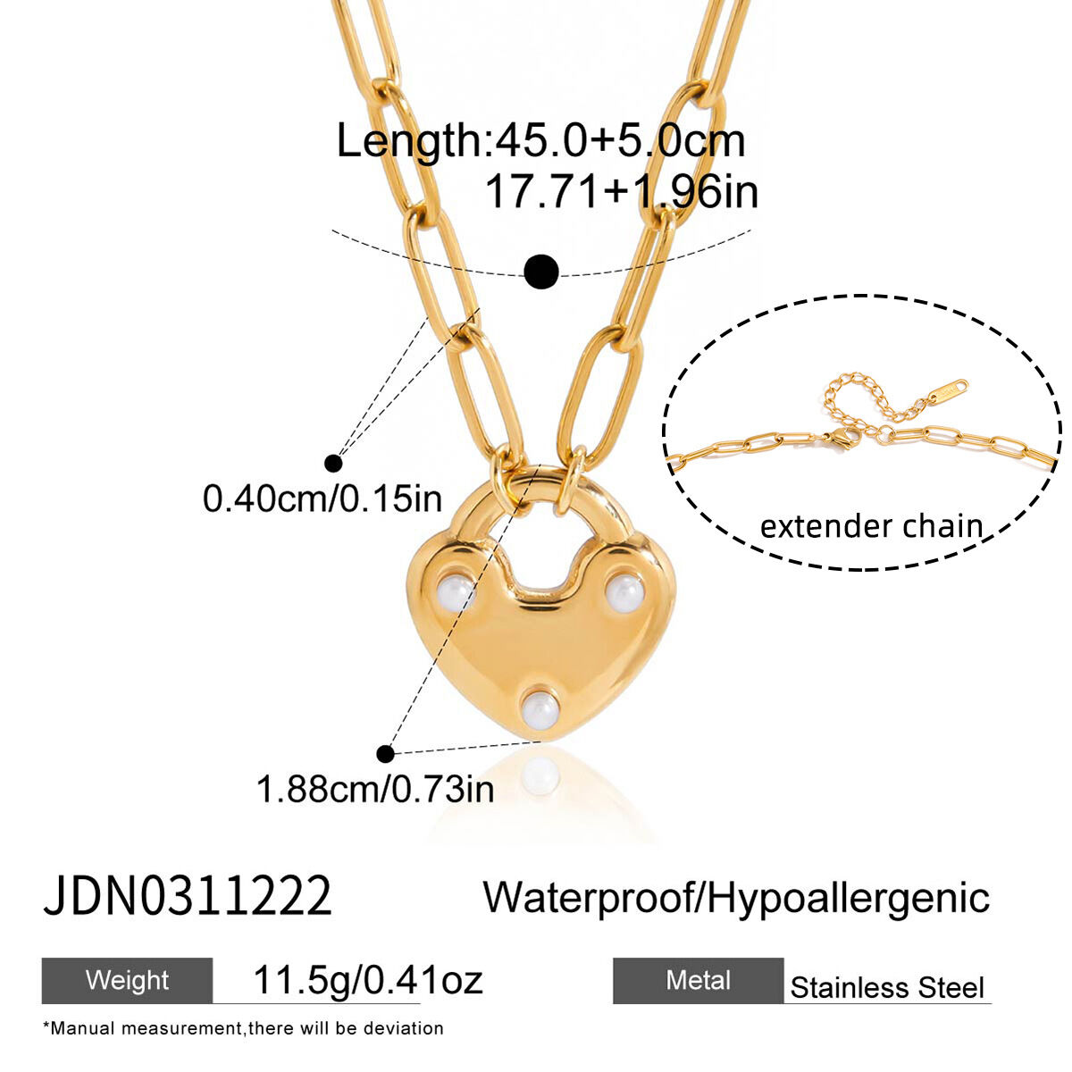 Collane con ciondolo da donna in acciaio inossidabile con chiave a forma di cuore romantico, impermeabili e anti-ossidazione, color oro Immagine2
