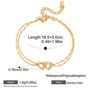 Sophisticated Double Heart Stainless Steel Waterproof&Anti-tarnish Gold Color Women's Chain Bracelets h5 Picture2
