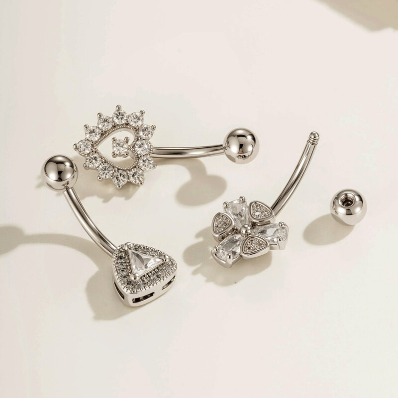 Delicate Heart Triangle Butterfly Copper Waterproof&Anti-tarnish Zircon Navel Piercings h5 Picture3