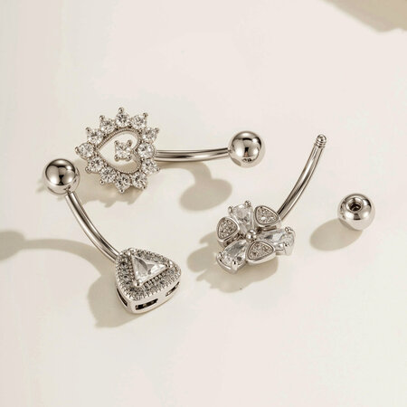 Delicato piercing all'ombelico a forma di cuore, triangolo, farfalla, rame, impermeabile e anti-ossidazione, in zircone 2