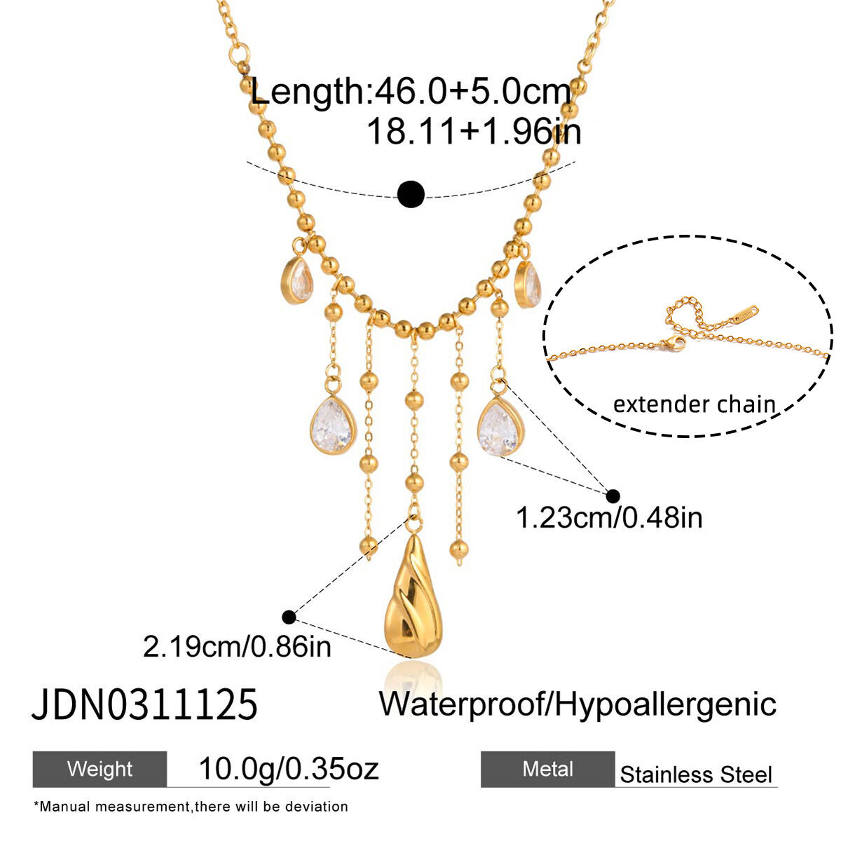 Glamorous Droplet Tassel Stainless Steel Waterproof Gold Color Zircon Women's Pendant Necklaces h5 Picture2