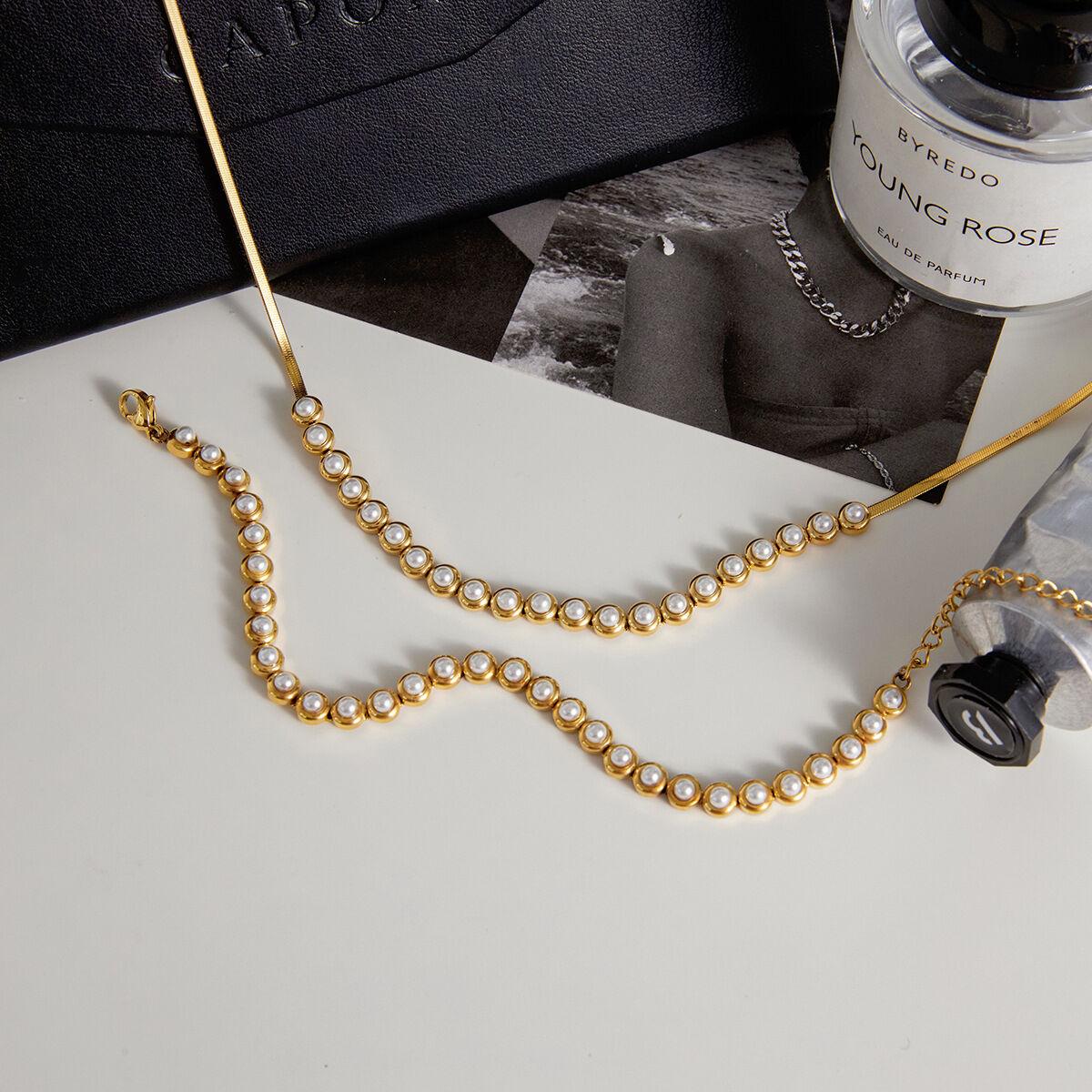 1 Piece Crafted Beads Stainless Steel Waterproof Gold Color Women's Beaded Bracelets Picture6