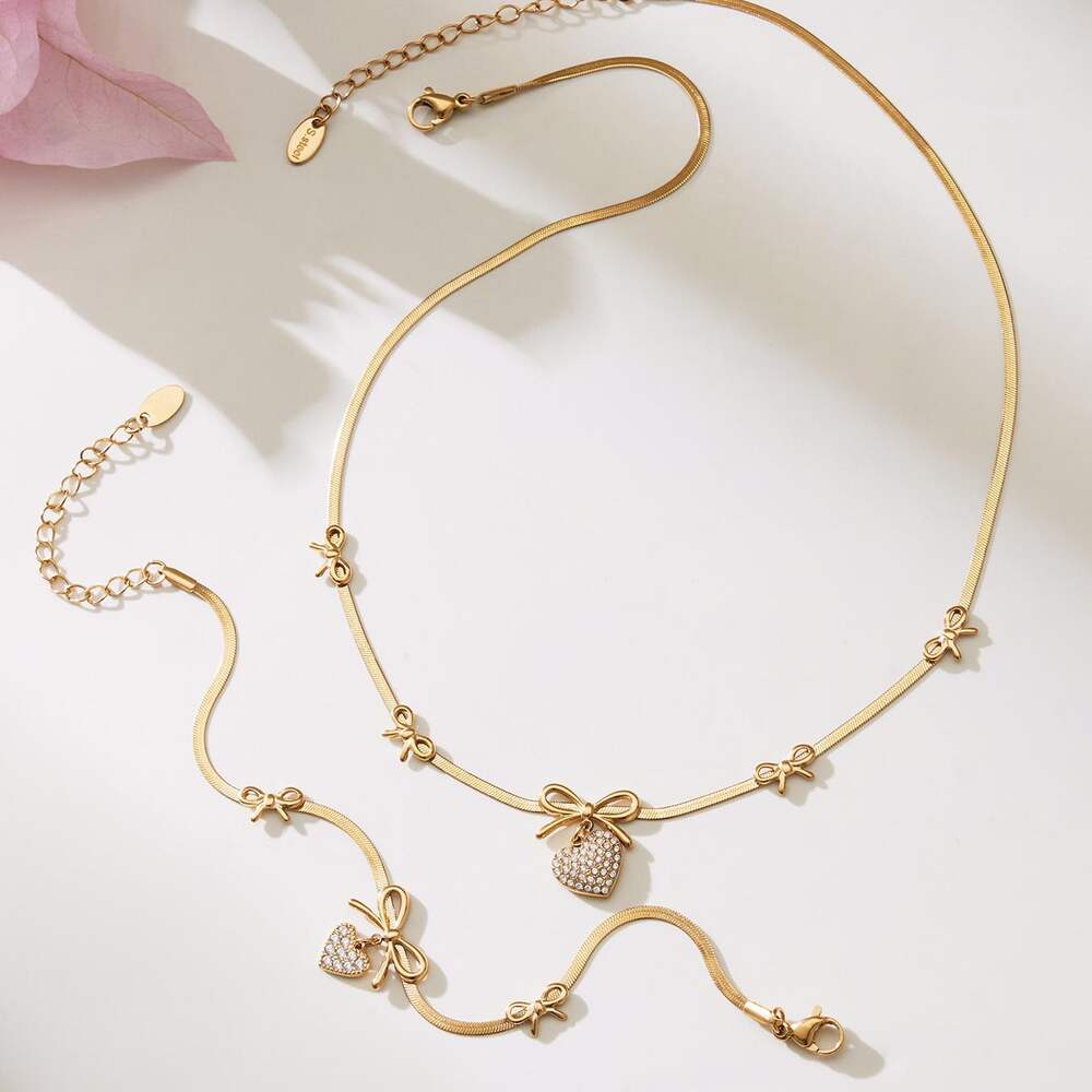 Gorgeous Zircon Heart Stainless Steel Waterproof Anti - Tarnish Gold Color Women's Jewelry Sets h5Picture4