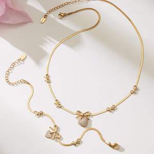Gorgeous Zircon Heart Stainless Steel Waterproof Anti - Tarnish Gold Color Women's Jewelry Sets h5 Picture4