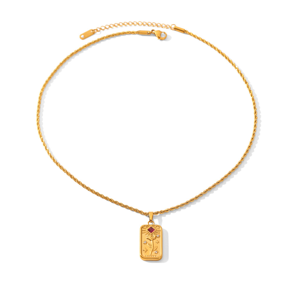Tarot Stainless Steel Waterproof Gold Color Zircon Pendant Necklace