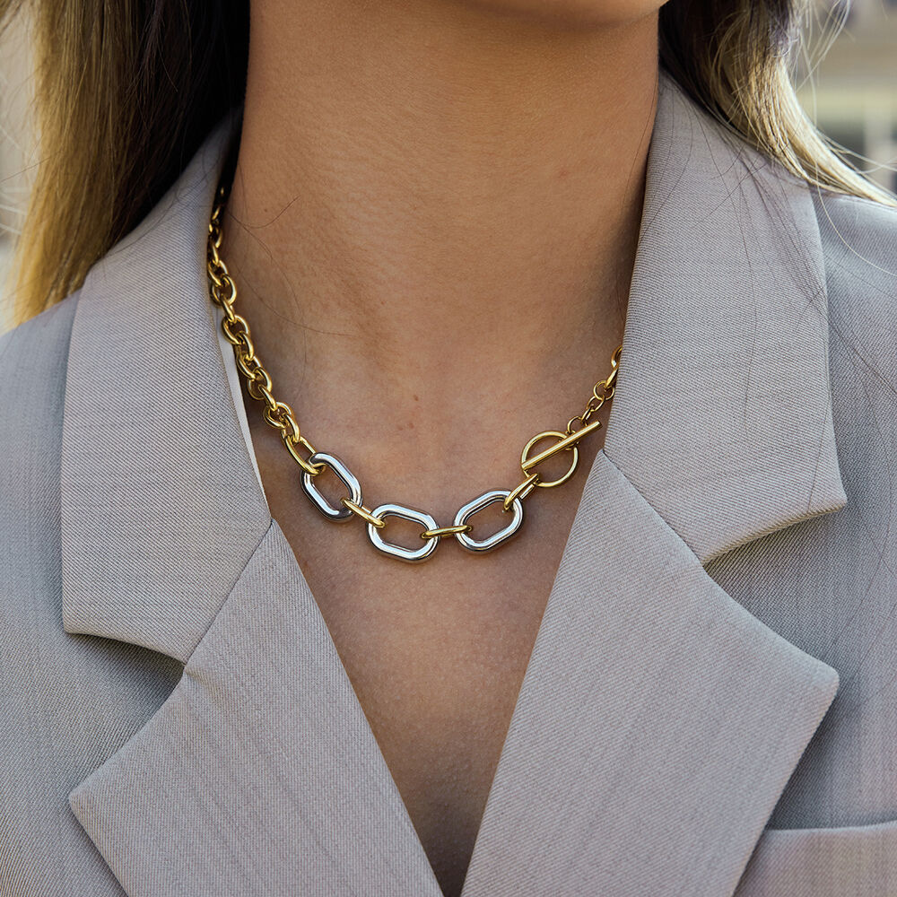 1 stuk vierkante, afgeronde vierkante ketting van roestvrij staal met gemengde goud- en zilverkleuren, waterdicht, voor dames Afbeelding4